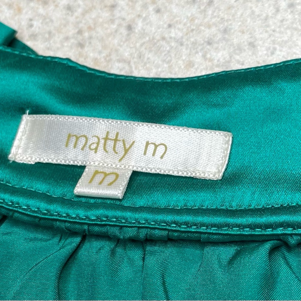Matty M Ruffled Collar Sleeveless Green Silk Top Size Medium - Picture 4 of 8